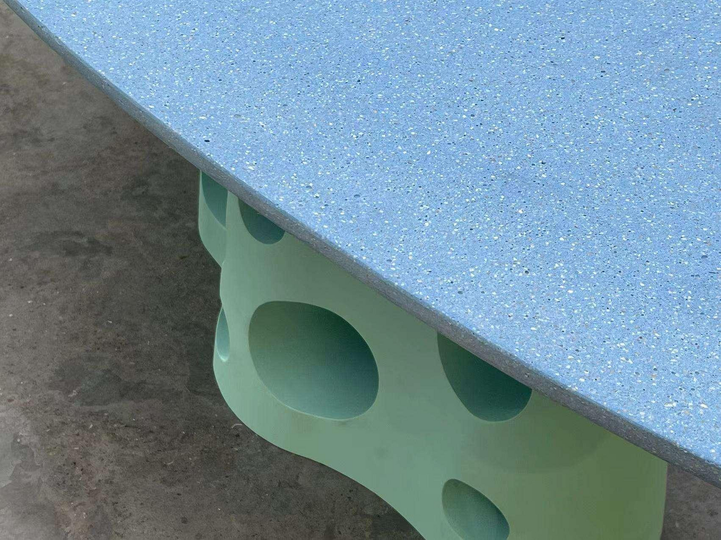 UHPC Eva Dinner Table Pebble Top Metal holes Base