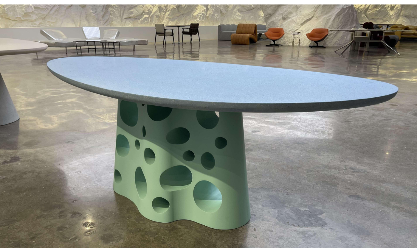 UHPC Eva Dinner Table Pebble Top Metal holes Base