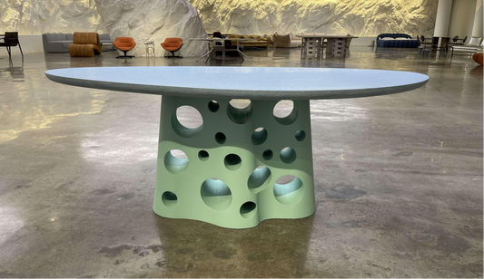 UHPC Eva Dinner Table Pebble Top Metal holes Base