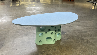 UHPC Eva Dinner Table Pebble Top Metal holes Base