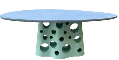 UHPC Eva Dinner Table Pebble Top Metal holes Base